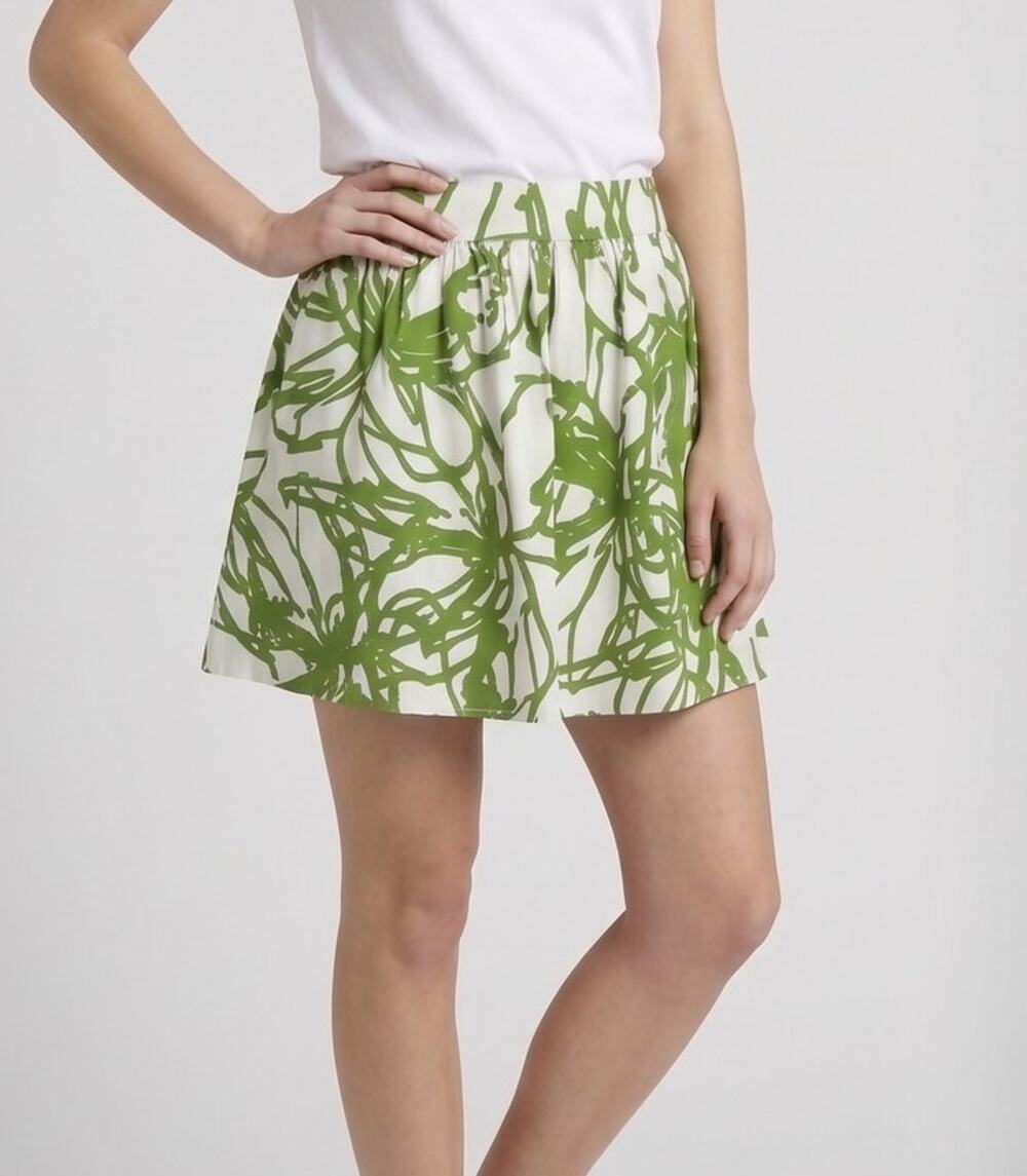 TopShop Womens Short Skirt Size 10 White Green Print Lined